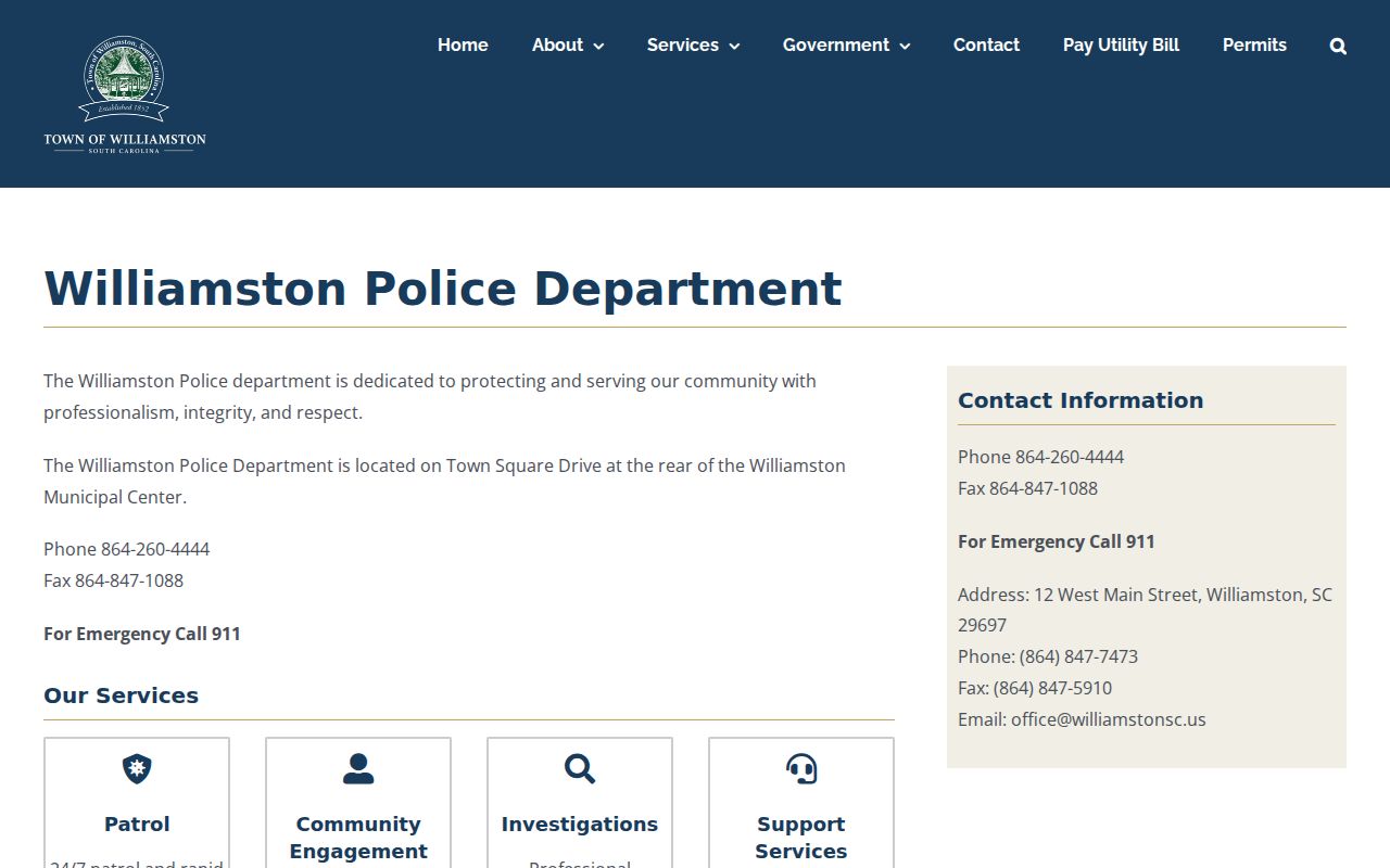 Williamston warrant records: Police Department contact and dispatch information