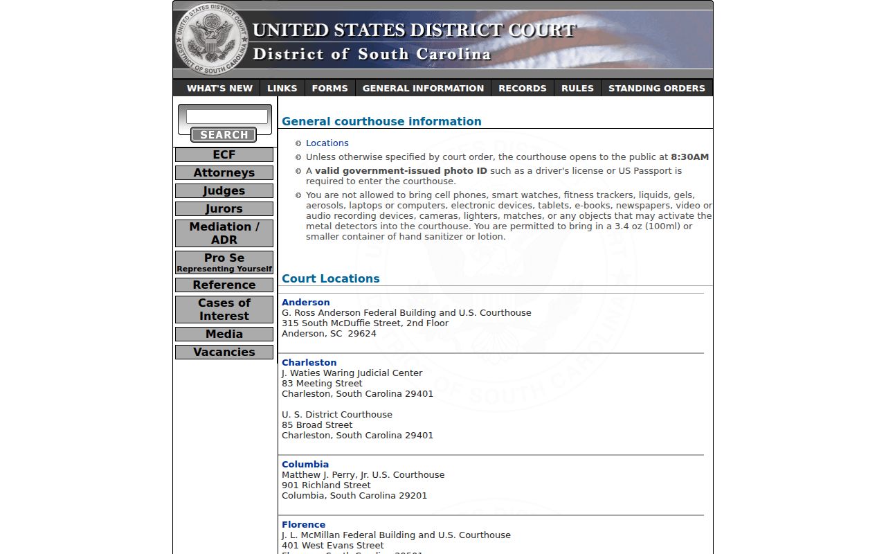 Anderson County arrest warrants: G. Ross Anderson Federal Courthouse location