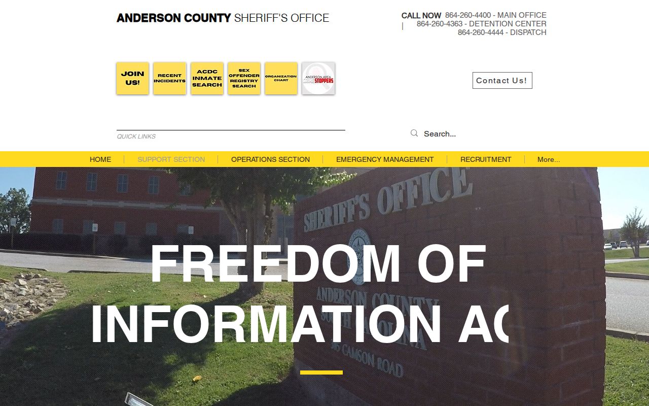 Anderson County warrant records: Sheriff's Office FOIA address and instructions